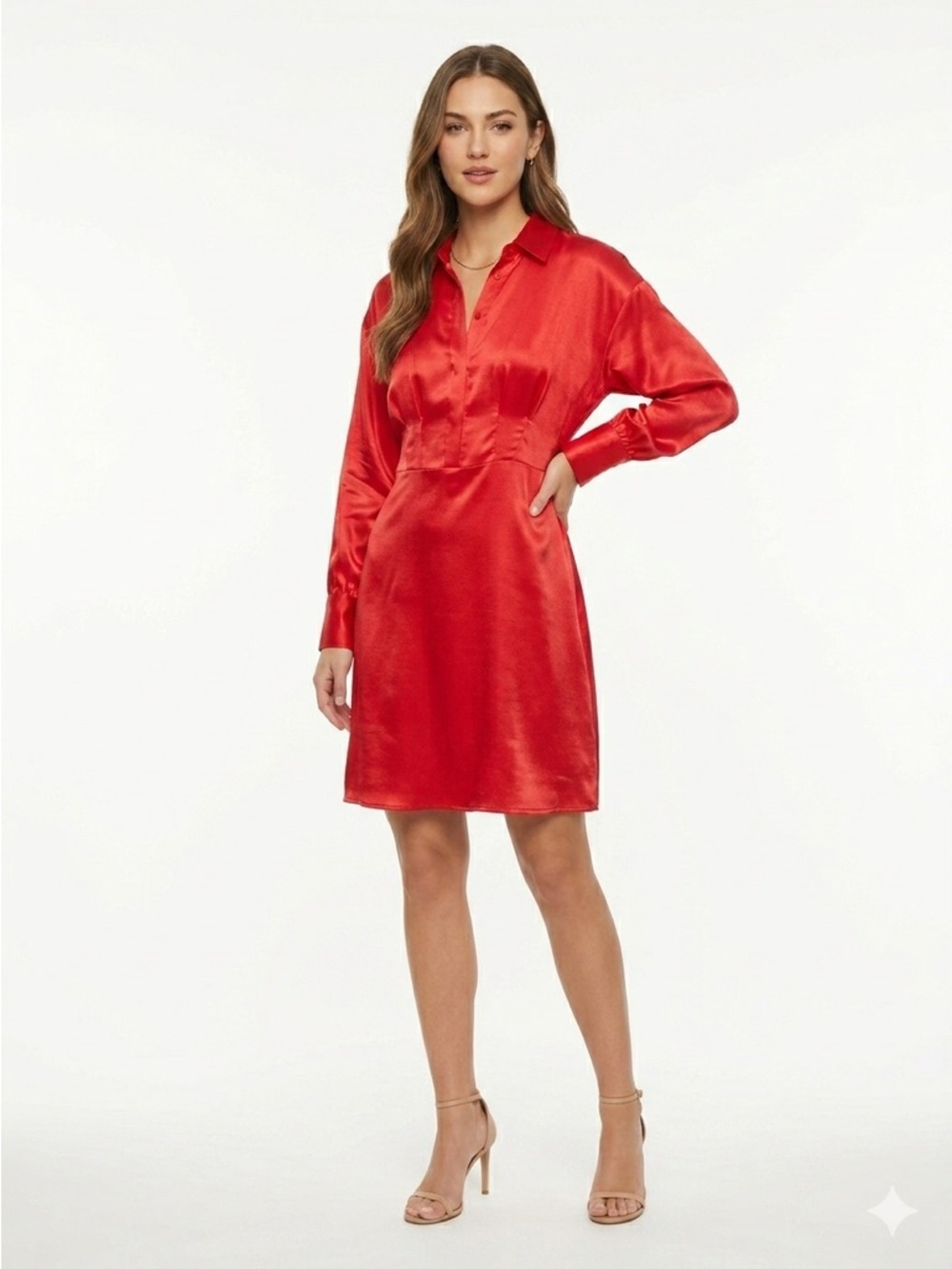 LIU JO Barby Satin Shirt Dress Pleated Waist Viscose Pink US 10